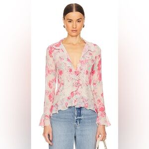 Free People Pink and Cream Floral Blouse
